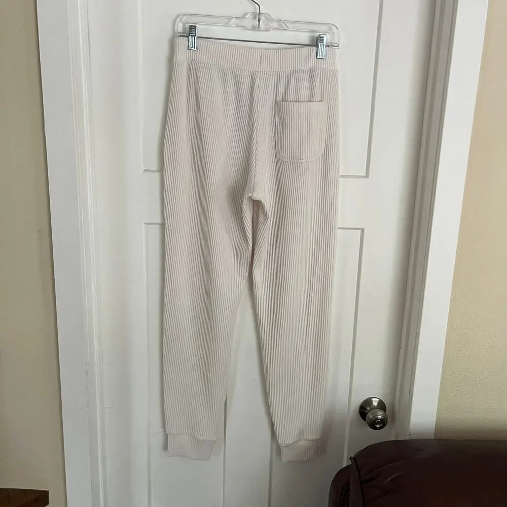 Alo Yoga Muse Sweatpants Ivory Ribbed Knit Women's S